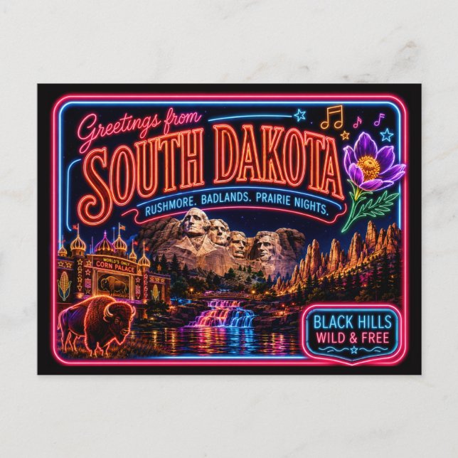 South Dakota Neonstat Retro Vintage Vykort (Framsida)