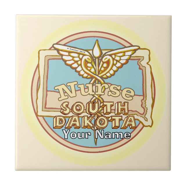 South Dakota Nurse Caduceus Tile Kakelplatta (Framsidan)
