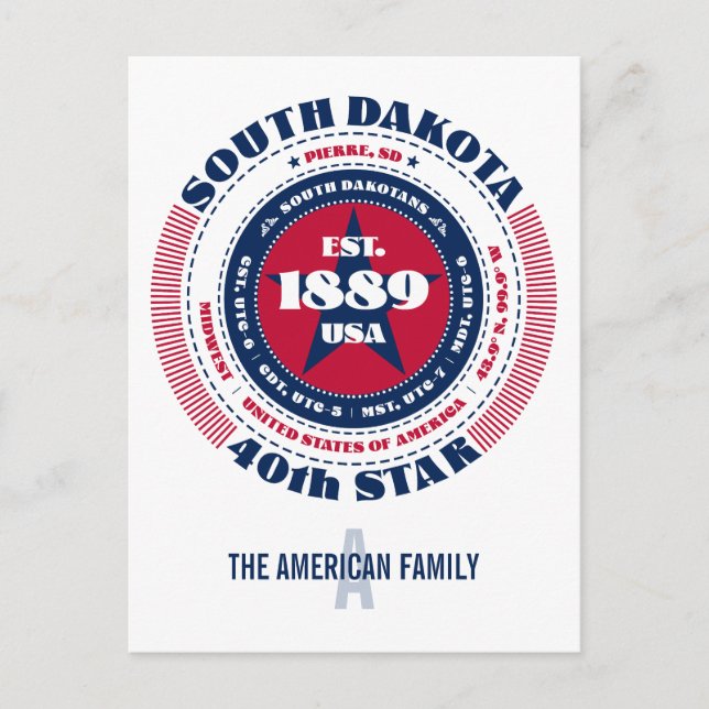 South Dakota, Pierre, SD, Patriotic, Monogram Vykort (Framsida)