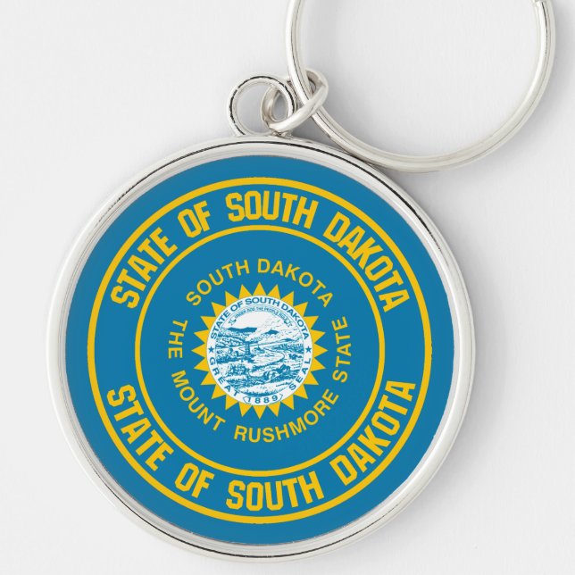 South Dakota Round Emblem Rund Silverfärgad Nyckelring (Framsidan)