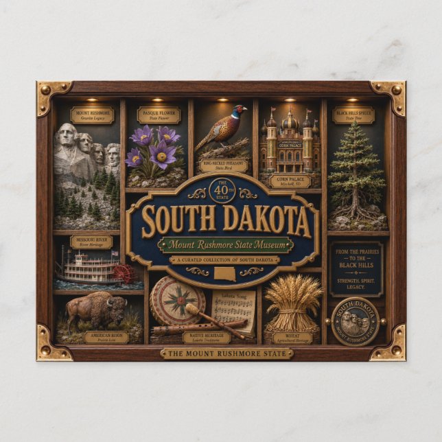 South Dakota Shadow Box 3D Figurin Delstat Vykort (Framsida)