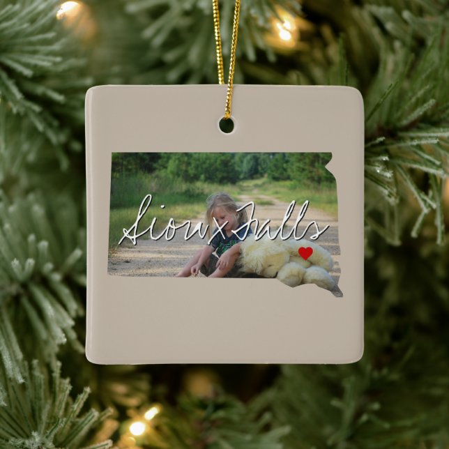 South Dakota State Photo insert och City namn Julgransprydnad Keramik (Träd)