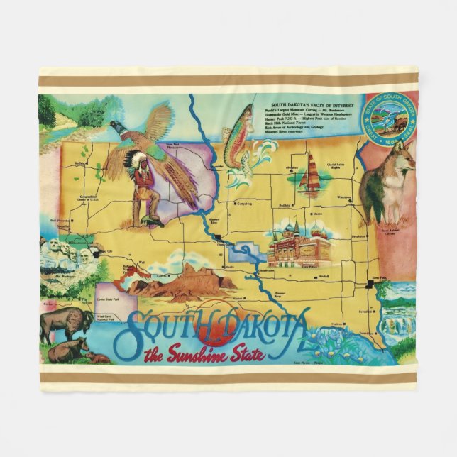 South Dakota State Postcard Throw Fleecefilt (Framsidan (Horisontell))