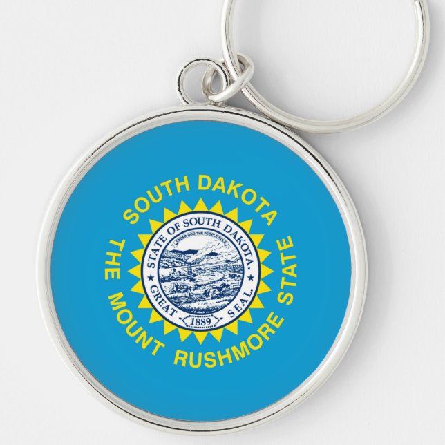 South Dakota Statlig flagga Design Rund Silverfärgad Nyckelring (Framsidan)