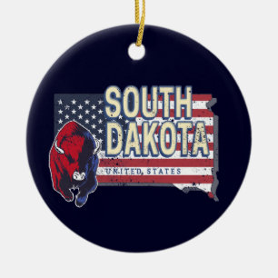 South Dakota United Stater Retro State Karta Vinta Julgransprydnad Keramik