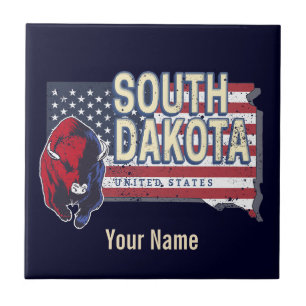 South Dakota United Stater Retro State Karta Vinta Kakelplatta