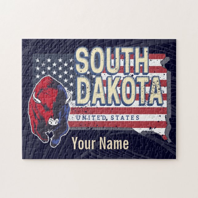 South Dakota United Stater Retro State Karta Vinta Pussel (Horisontell)