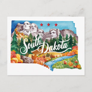 South Dakota USA Delstat Formgiven Vintage Vattenf Vykort
