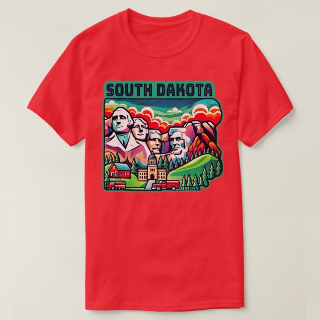South Dakota USA Landmarks Skyline Mount Rushmore T Shirt (Design framsida)