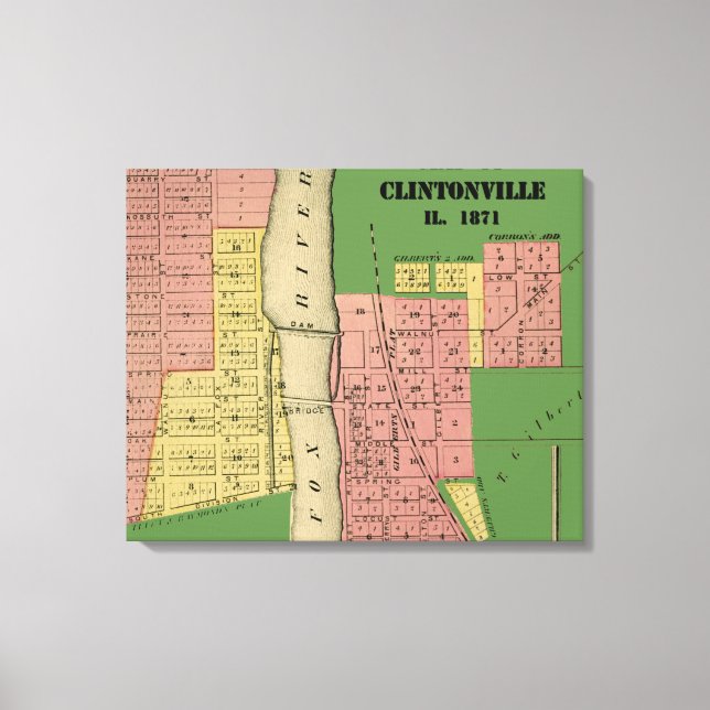 South Elgin Illinois Clintonville Karta Art 1871 Canvastryck (Framsida)