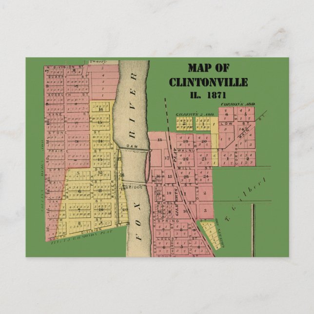 South Elgin Illinois Clintonville Karta Art 1871 Vykort (Framsida)