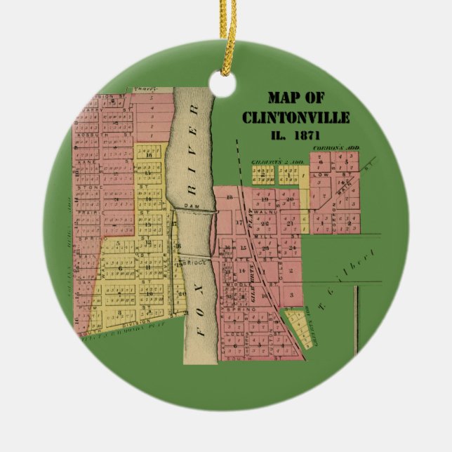 South Elgin Illinois Clintonville Karta Artikel 18 Julgransprydnad Keramik (Framsidan)