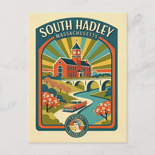 South Hadley, Massachusetts Retro 1950-tal Vykort (Framsida)