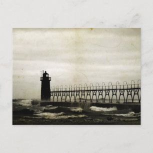 South Haven Michigan Fyren Stormigt Väder Vykort