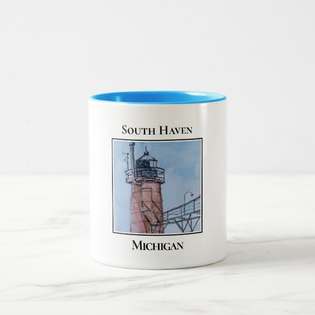 South Haven Michigan Lighthouse Två-Tonad Mugg (Center)