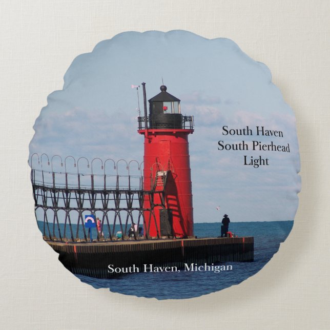 South Haven South Pierhead Light Round Pot Rund Kudde (Framsidan)
