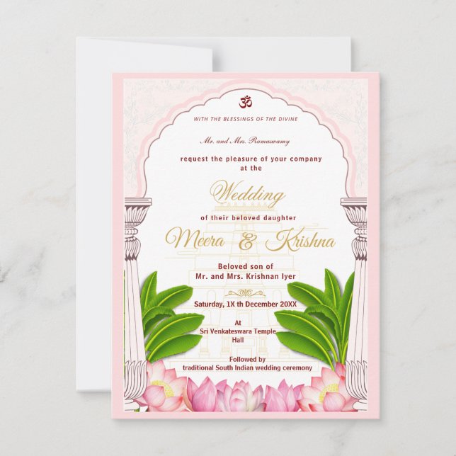 South Indian Lotus Temple Wedding Invitation Suite Inbjudningar (Framsida)