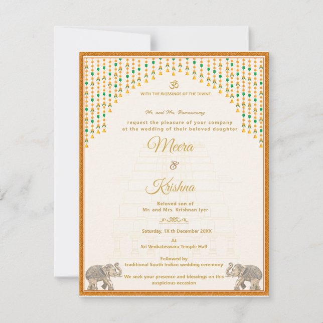 South Indian Temple Wedding Invitation Suite Inbjudningar (Framsida)