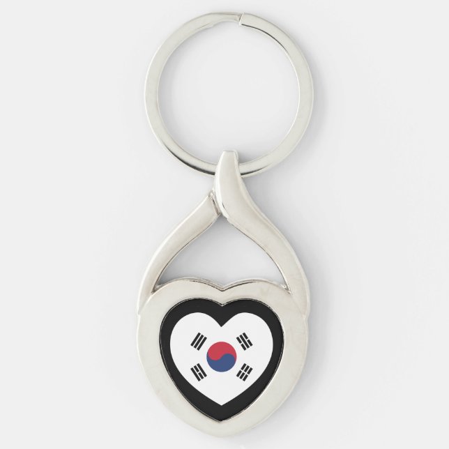 South Korea Flag Heart Twisted Heart Silverfärgad Nyckelring (Framsidan)