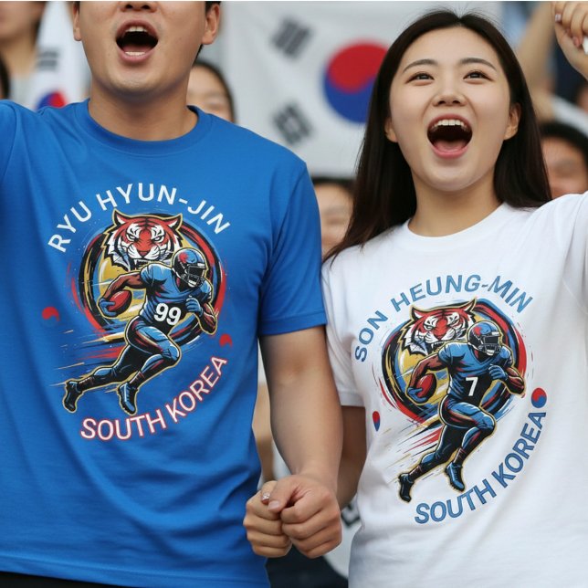 South Korea Football Tiger Athlete Dynamic Graphic T Shirt (Use Personalized to change color/font.
Choose a color that matches the background color of shirt)