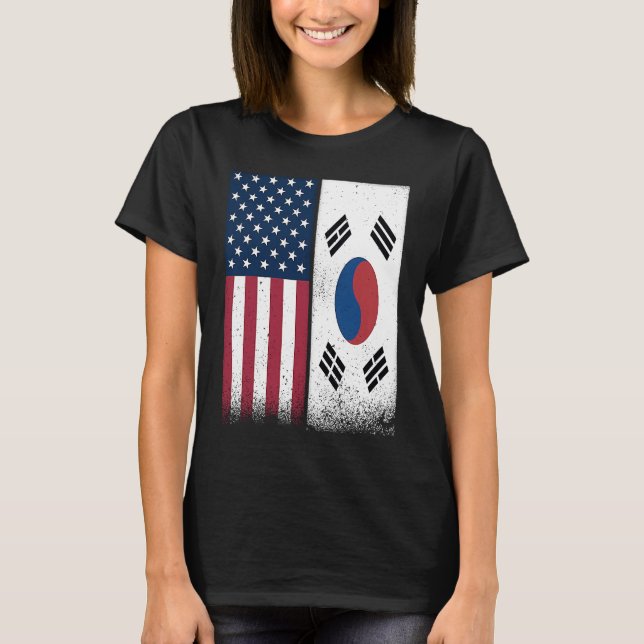 South Korea  South Korean American Flags Proud USA T Shirt (Framsida)