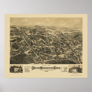 South Manchester, CT Panoramic Karta - 1880 Poster