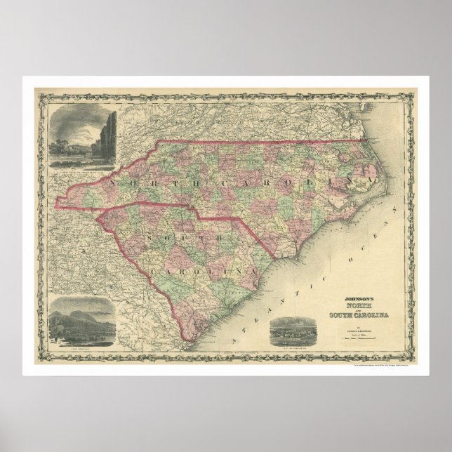 South & North Carolina Karta 1861 Poster (Framsidan)