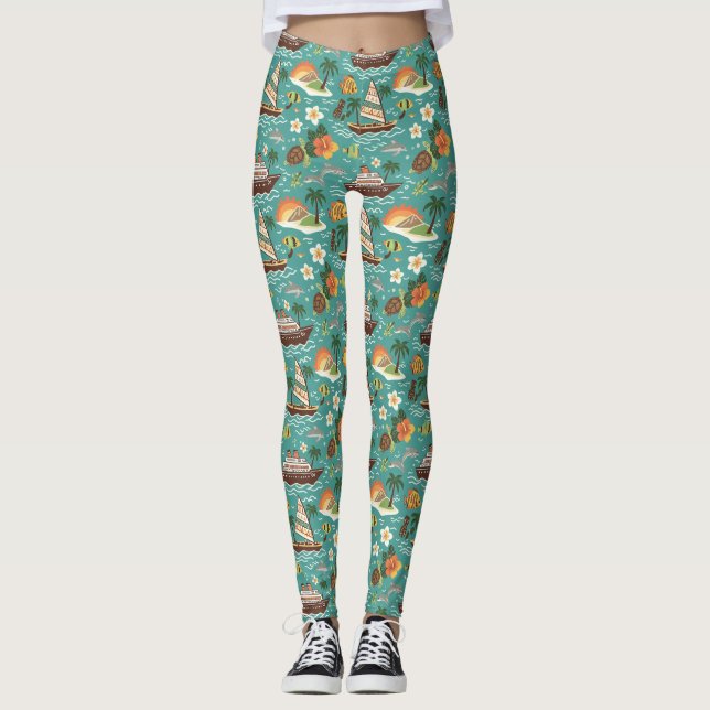 South Pacific Cruise Island Adventure Design Leggings (Framsida)