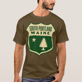 South Portland Maine Retro Gräs Träd Shield Tan T Shirt
