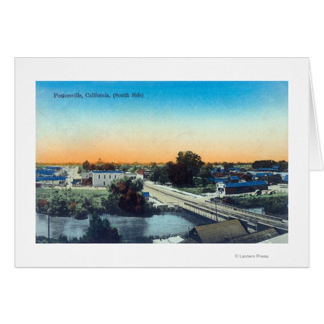South Side Aerial View of TownPorterville, CA Hälsningskort (Framsidan Horizontal)