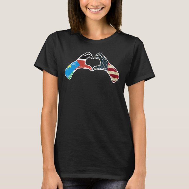 South Sudan American USA Flag  USA South Sudanese  T Shirt (Framsida)