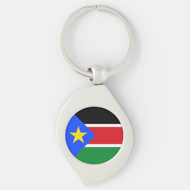 South Sudan Flag Swirl Silverfärgad Nyckelring (Framsidan)