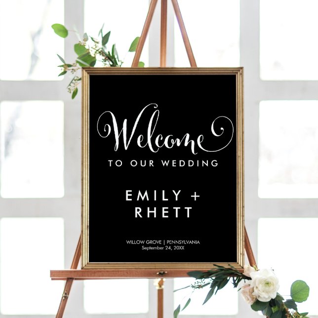 Southern Belle Calligraphy | Black Welcome Bröllop Poster (Skapare uppladdad)