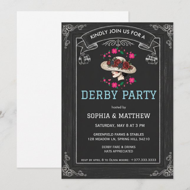 Southern Style Derby Party Invitation Inbjudningar (Fram/baksida)