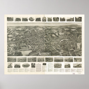 Southington Connecticut 1914 Panoramic Karta Poster