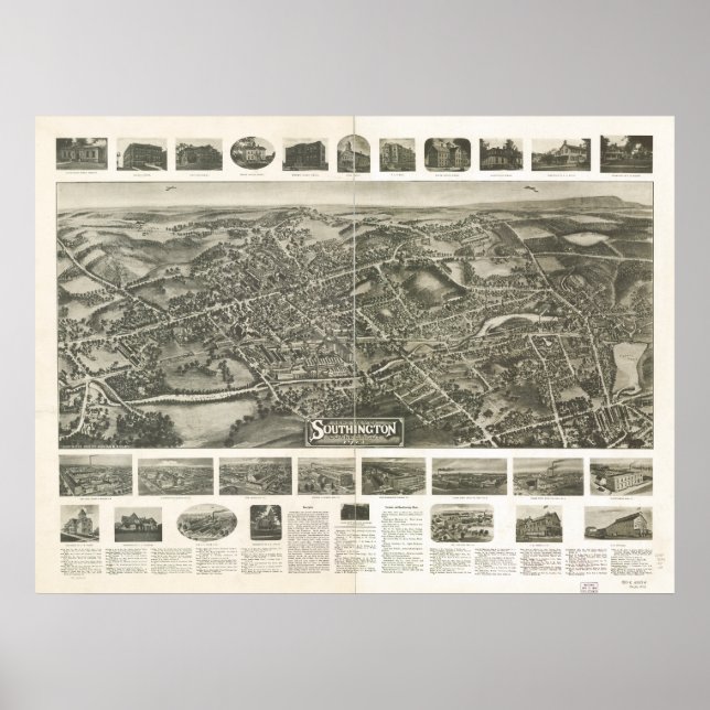 Southington Connecticut 1914 Panoramic Karta Poster (Framsidan)