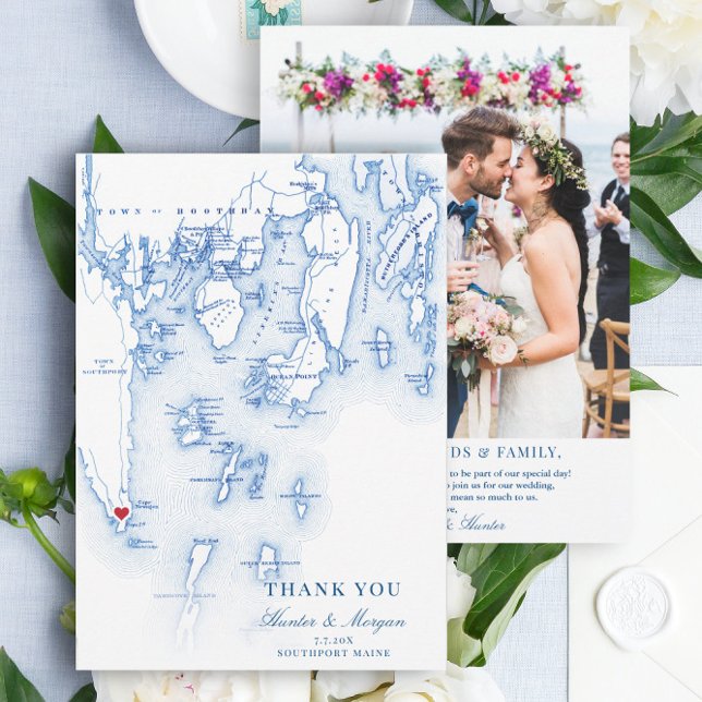 Southport Boothbay Maine Bröllop Flat Tack Kort (These Southport Maine flat thank you cards are perfect for your Newagen Seaside Inn wedding
)