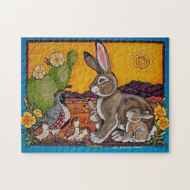 Southwest Animals Wildlife Rabbit Quail Puzzle Pussel (Horisontell)