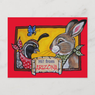 Southwest Arizona Rabbit Quail Desert Souvenir Vykort