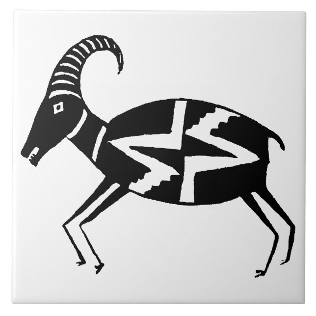 Southwest Art Ancient Mimbres Pottery Sheep Kakelplatta (Framsidan)