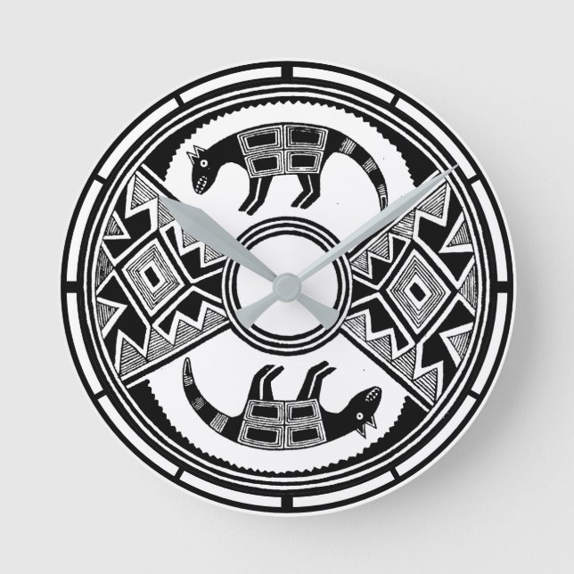 Southwest Art Vargars Ancient Mimbres Pottery Rund Klocka (Framsida)