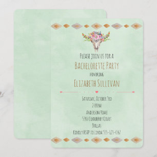 Southwest Blommigt Cow Skull Bachelorette Party Inbjudningar