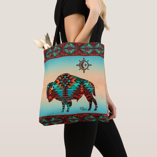 Southwest Buffalo Tote Bag Tygkasse (Närbild)