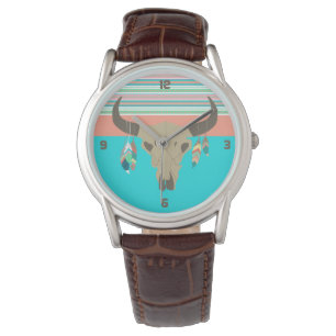 Southwest Bull Skull och Feathers Armbandsur