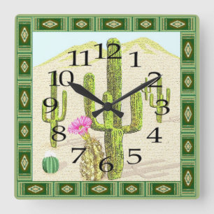 Southwest Cactus Clock Fyrkantig Klocka