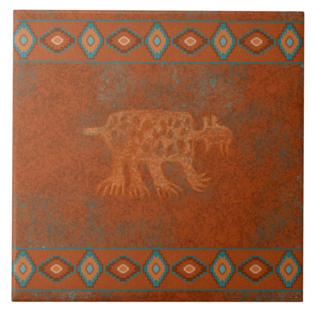 Southwest Canyons Bobcat Petroglyph Borderade Kakelplatta (Framsidan)