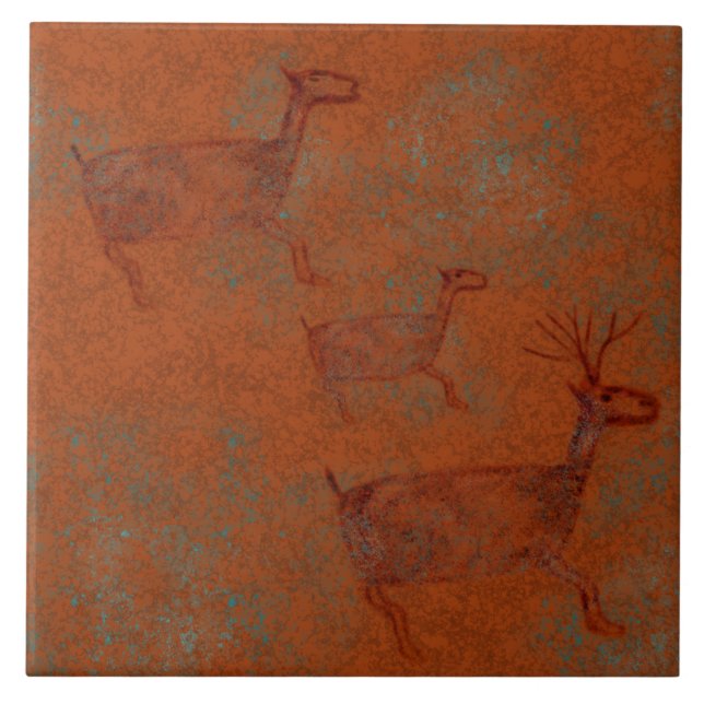 Southwest Canyons Hjort Petroglyph Kakelplatta (Framsidan)