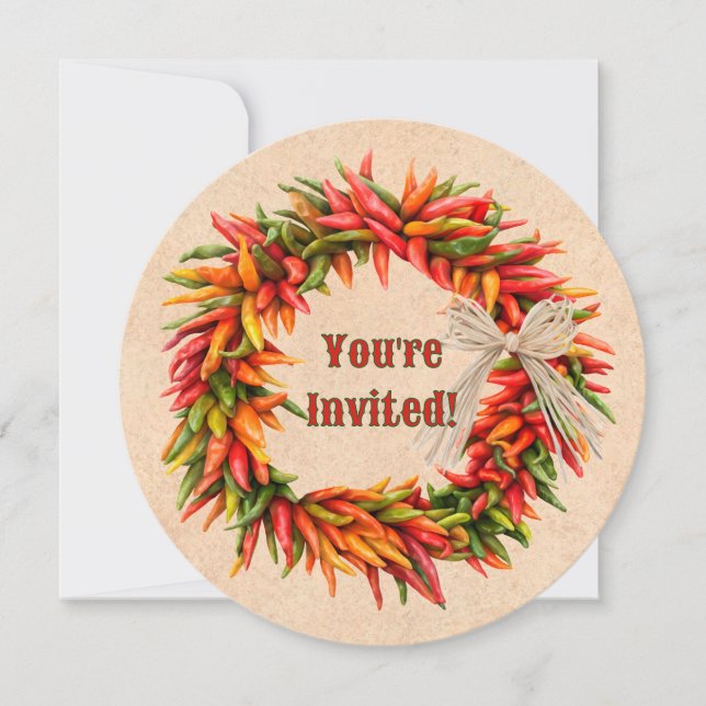 Southwest Chile Ristra Wreath Custom Invitation  Julkort (Framsida)
