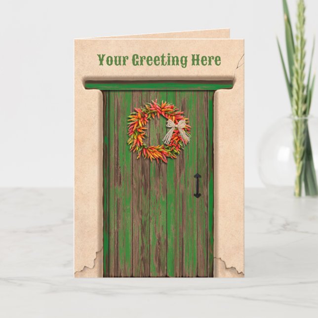Southwest Chile Ristra Wreath on Rustic Green Door Kort (Framsida)