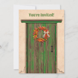 Southwest Chile Wreath Rustic Green Door Inbjudningar